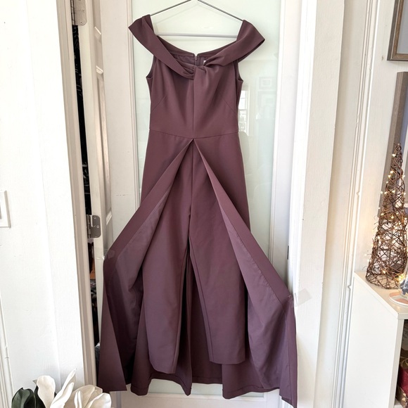 Kay Unger Kiana Crepe Walk-Thru Jumpsuit Maxi Dress Off Shoulder Mauve Sz 4 NWT - Picture 6 of 17